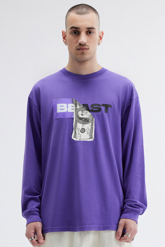 DOLLAR BILL LS TEE - PURPLE PIGMENT DYE